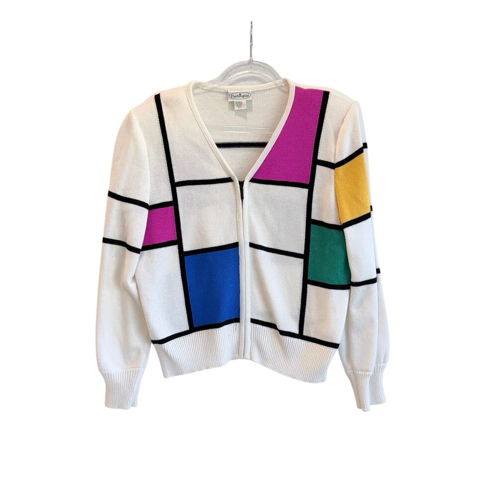 Vintage Patchington Cardigan Sweater Colorblock Geometric 80s Knit Made in USA